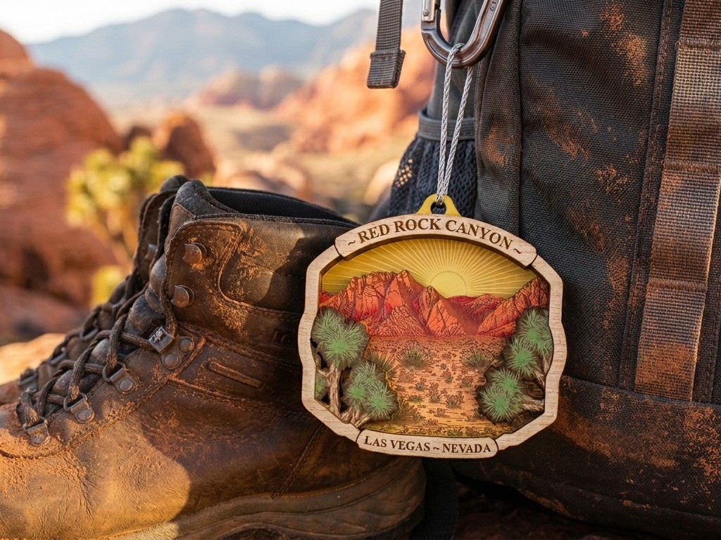 Custom laser-engraved wood ornament for Red Rock Canyon National Conservation Area, Las Vegas, Nevada